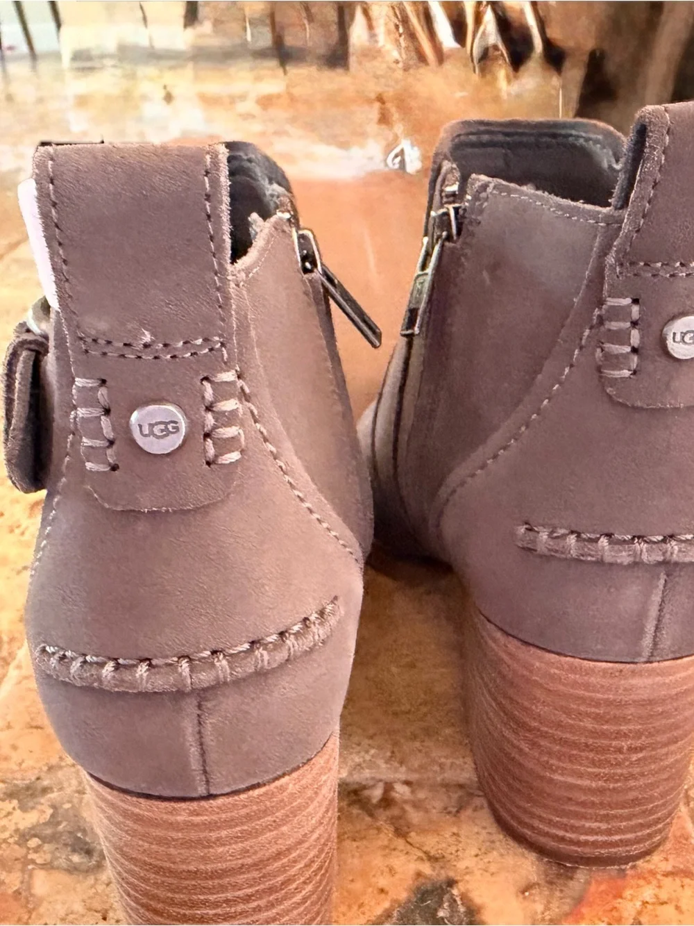 UGG Women's Taupe Suede Ankle Booties with Side Zip